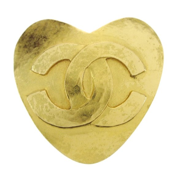 Auth CHANEL CC Logos Heart Motif Brooch Gold-plated Corsage 95P Accessories - Picture 1 of 4